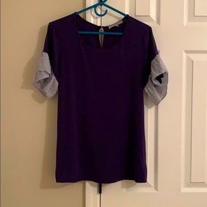 Gorgeous Navy Blue Stripes Daniel Rainn Ruffle Top